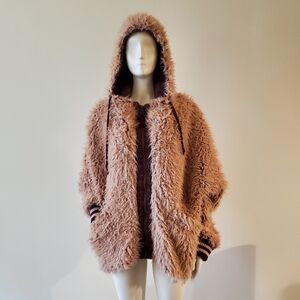 Free People Mauve Fur With Paisley Red Lining Full Zip Hooded Jacket Size XS/S